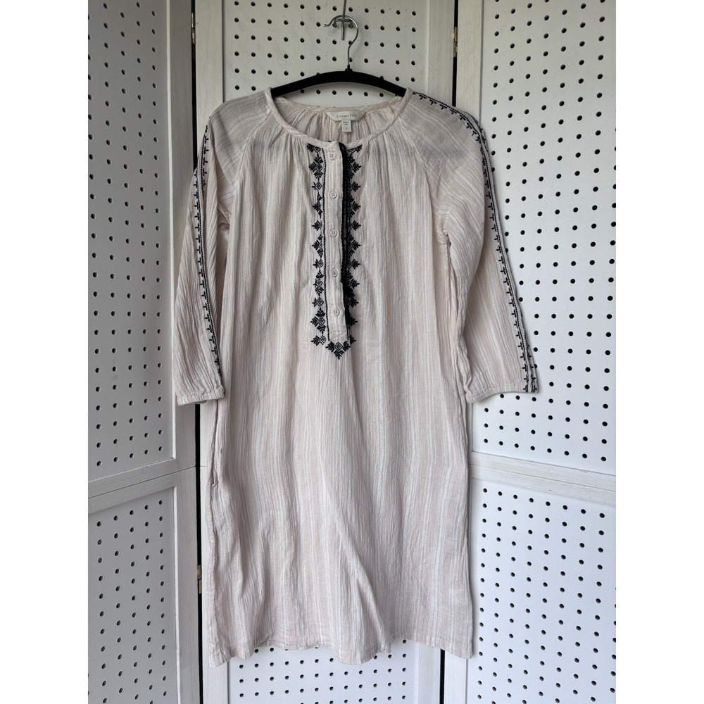Garnet Hill Embroidered Organic Cotton Sz. 2 Pocket Tunic Dress Button Cover‎ Up